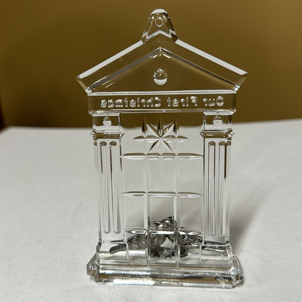 Waterford Crystal Our First Christmas Ornament Pewter Birds in window - Picture 3 of 6